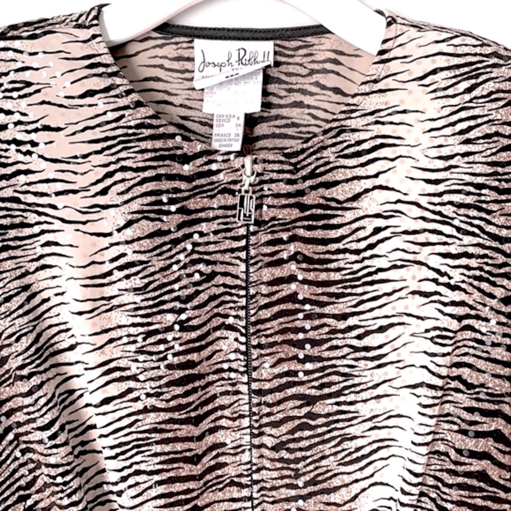 Vintage Joseph Ribkoff size 6 Front Zip Sequin Top - Picture 5 of 16